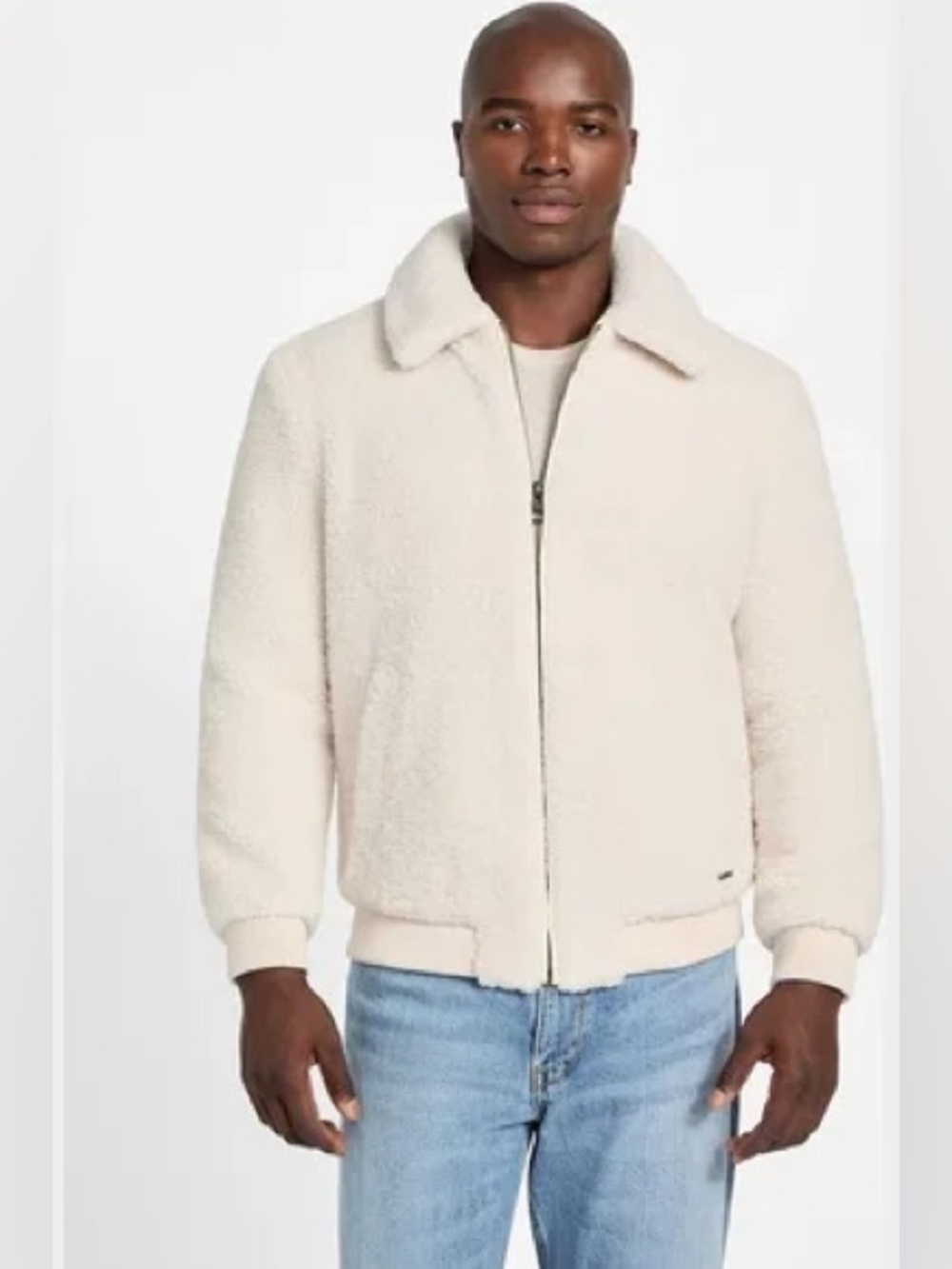 Guess Cream Teddy Sherpa Bomber Jacket